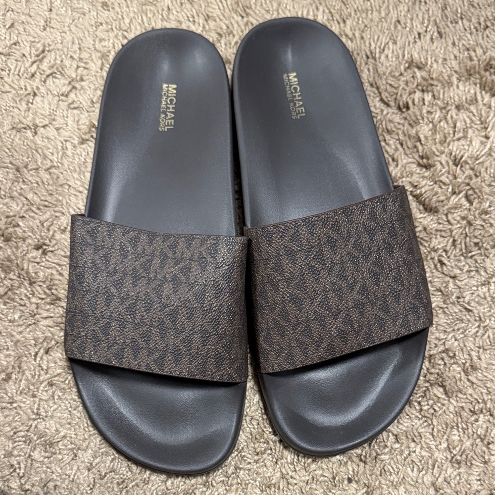 Michael Kors Dark Brown Logo Slides